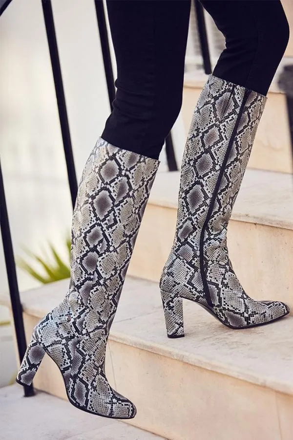 Sosandar Boots Women Snake Print Leather Knee High Boot