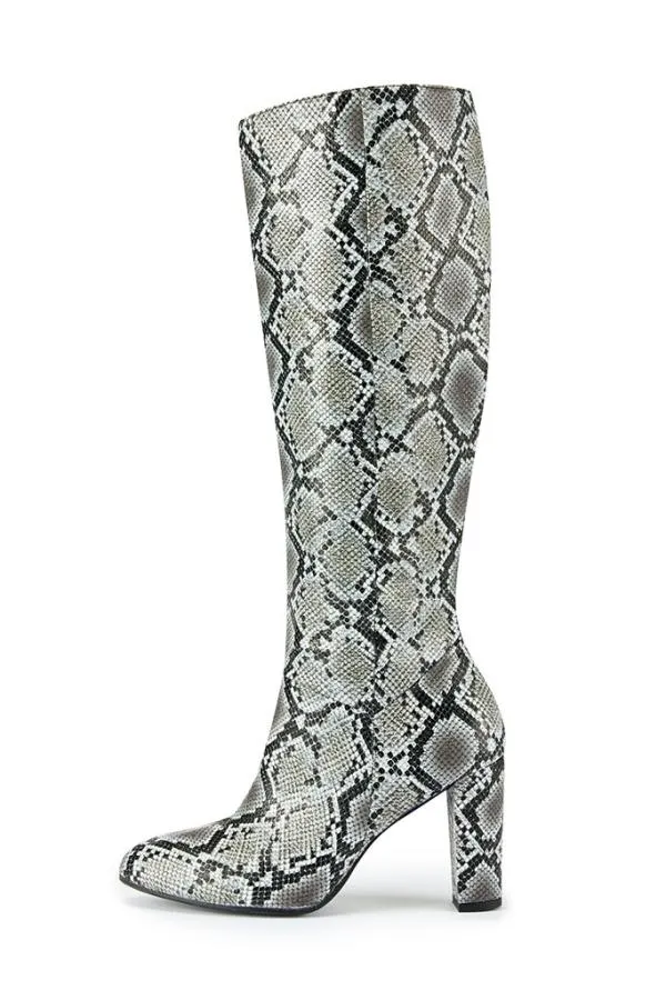 Sosandar Boots Women Snake Print Leather Knee High Boot