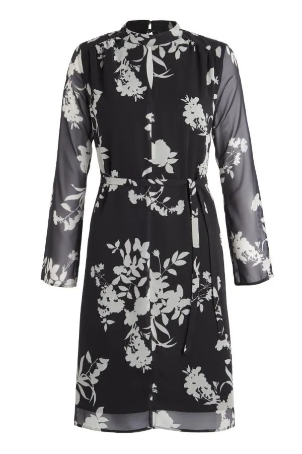 Sosandar Dresses Women Black and White Floral Print Belted Shift Dress Black White