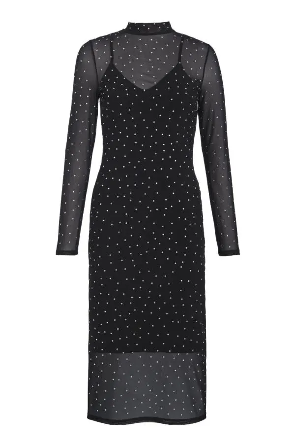 Sosandar Dresses Women Black Diamante Mesh Dress Black