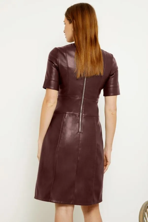 Sosandar Dresses Women Burgundy Leather Look Panelled Shift Dress Burgundy