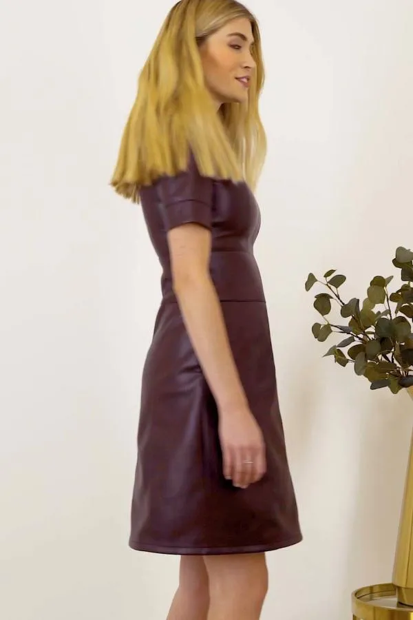 Sosandar Dresses Women Burgundy Leather Look Panelled Shift Dress Burgundy