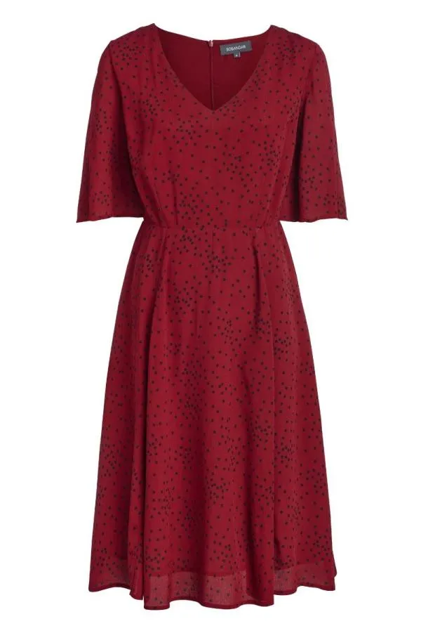 Sosandar Dresses Women Burgundy Spot Print V Neck Dress Burgundy