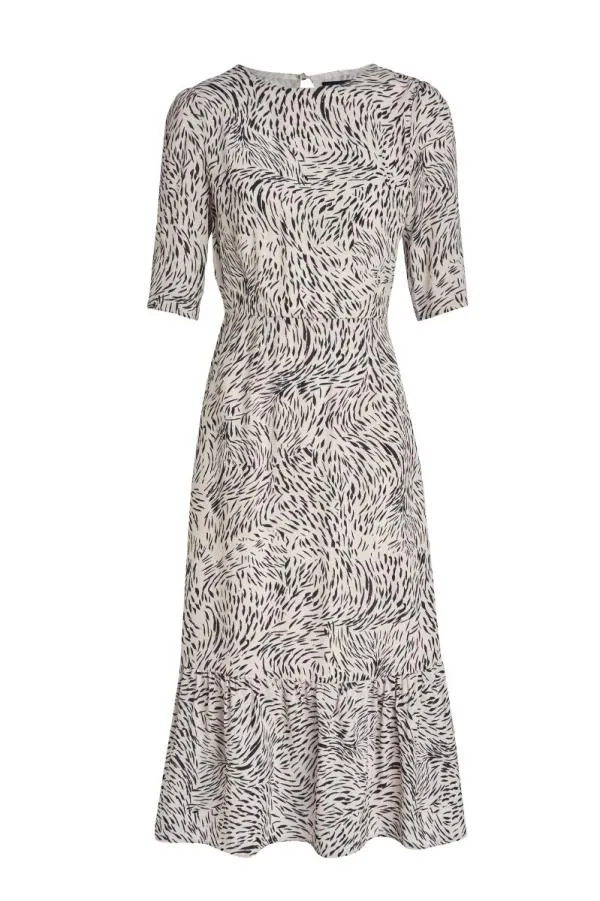 Sosandar Dresses Women Cream and Black Animal Print Tie Back Midi Dress Cream Black