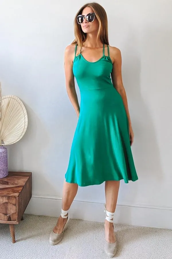 Sosandar Dresses Women Green Cross Back Premium Jersey Midi Dress Green