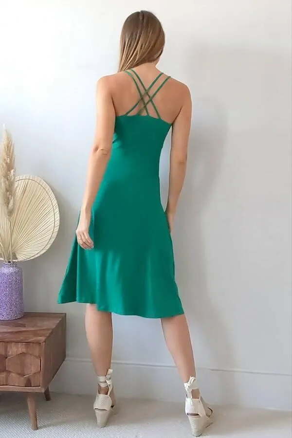 Sosandar Dresses Women Green Cross Back Premium Jersey Midi Dress Green