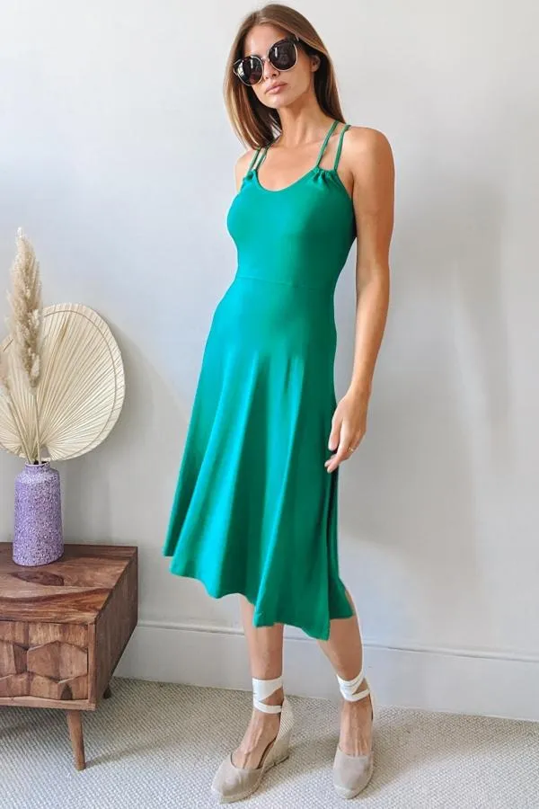 Sosandar Dresses Women Green Cross Back Premium Jersey Midi Dress Green