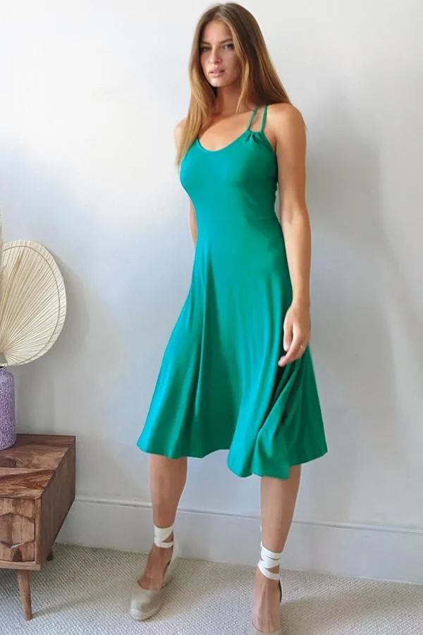 Sosandar Dresses Women Green Cross Back Premium Jersey Midi Dress Green