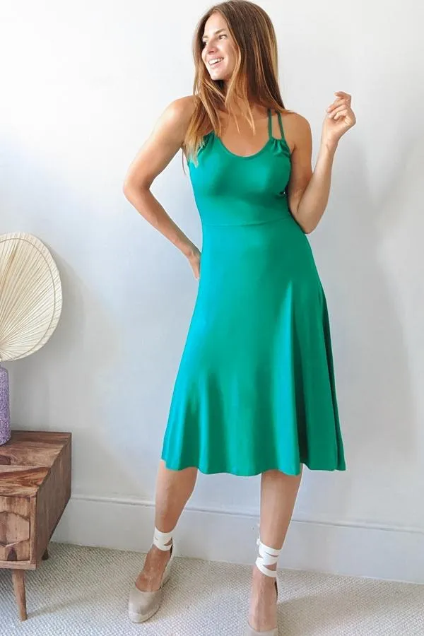 Sosandar Dresses Women Green Cross Back Premium Jersey Midi Dress Green