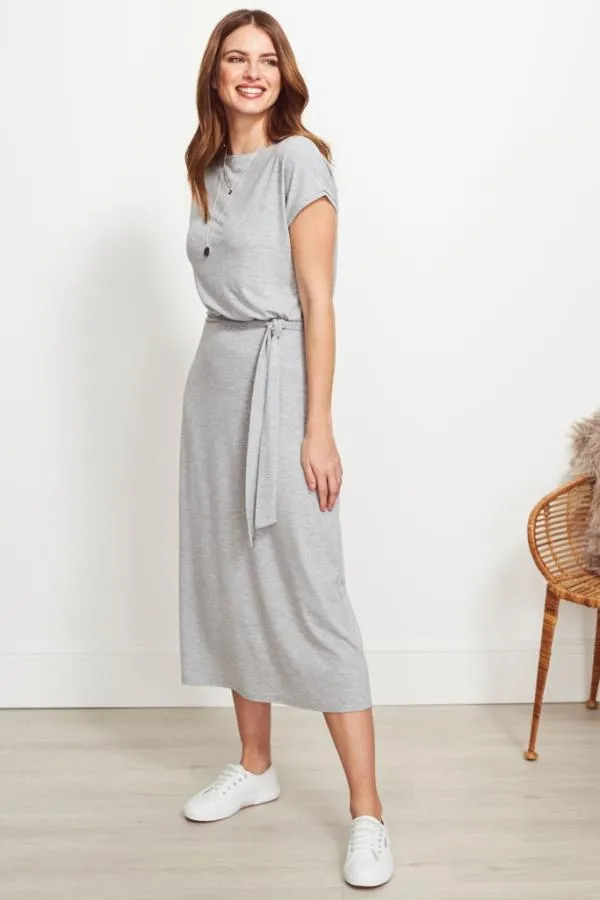 Sosandar Dresses Women Grey Super Soft Premium Jersey Midi Dress Grey