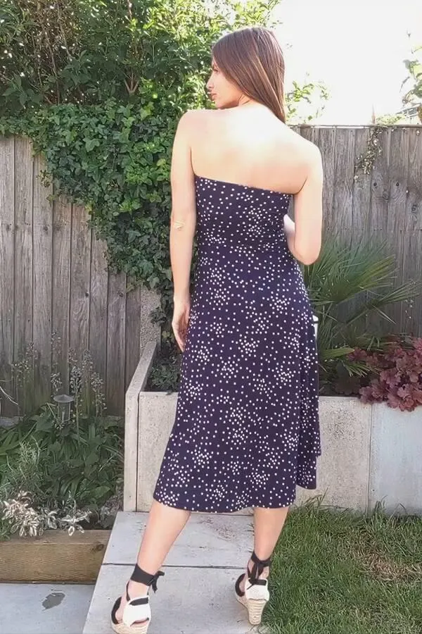 Sosandar Dresses Women Navy Spot Print Bandeau Dress Navy