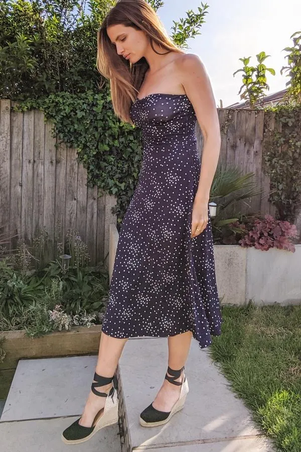 Sosandar Dresses Women Navy Spot Print Bandeau Dress Navy