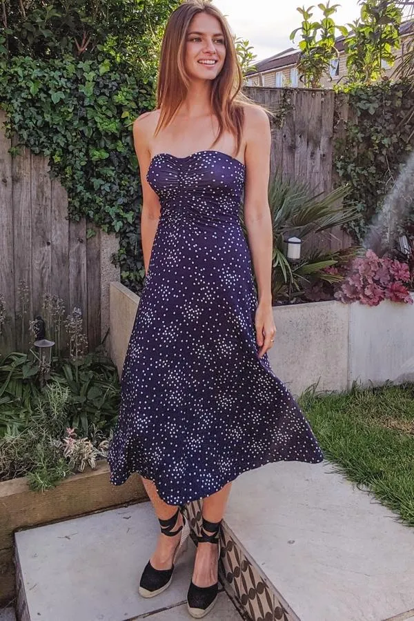 Sosandar Dresses Women Navy Spot Print Bandeau Dress Navy