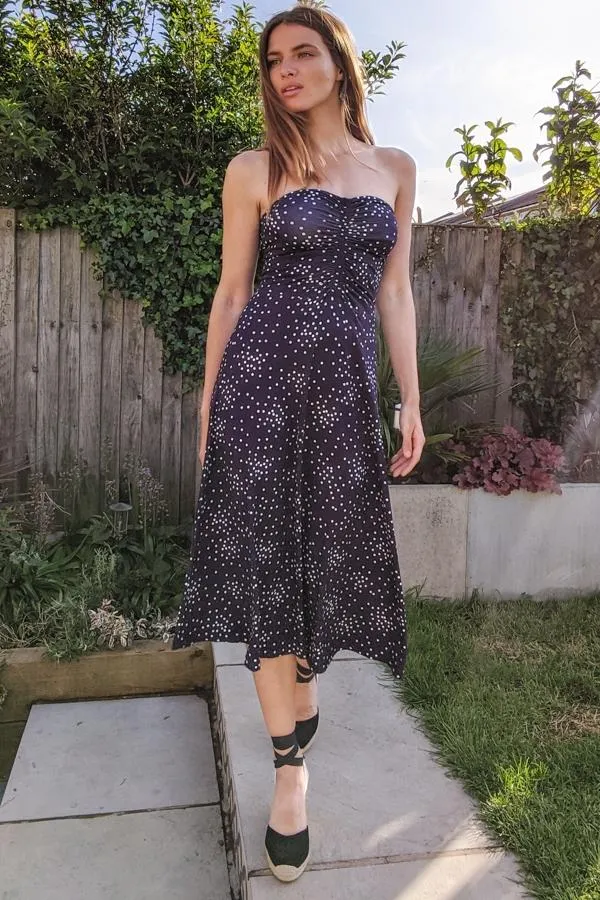 Sosandar Dresses Women Navy Spot Print Bandeau Dress Navy