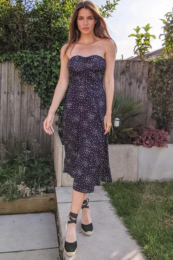Sosandar Dresses Women Navy Spot Print Bandeau Dress Navy