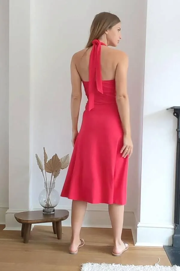 Sosandar Dresses Women Red Cross Front Halterneck Super Soft Jersey Dress Red