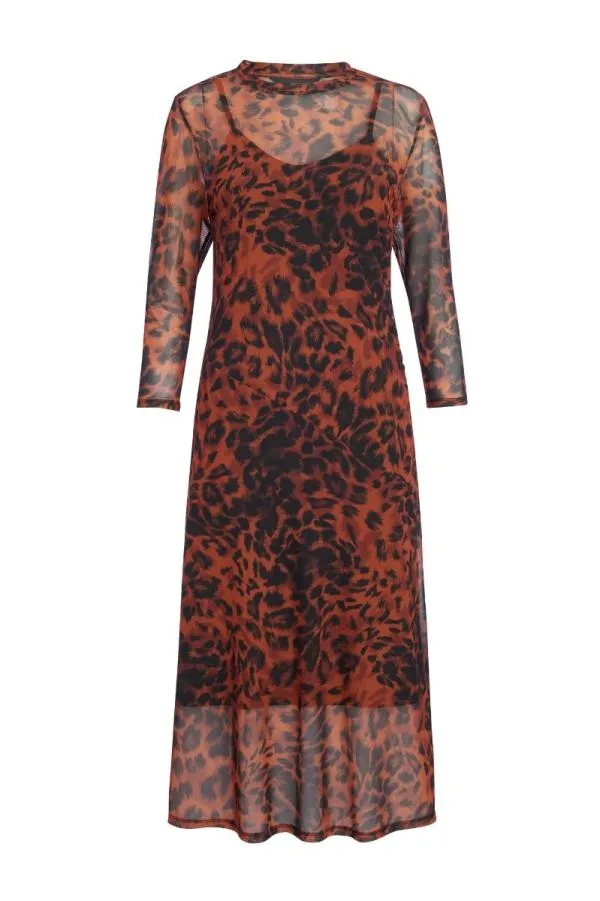 Sosandar Dresses Women Rust Leopard Print Mesh Dress