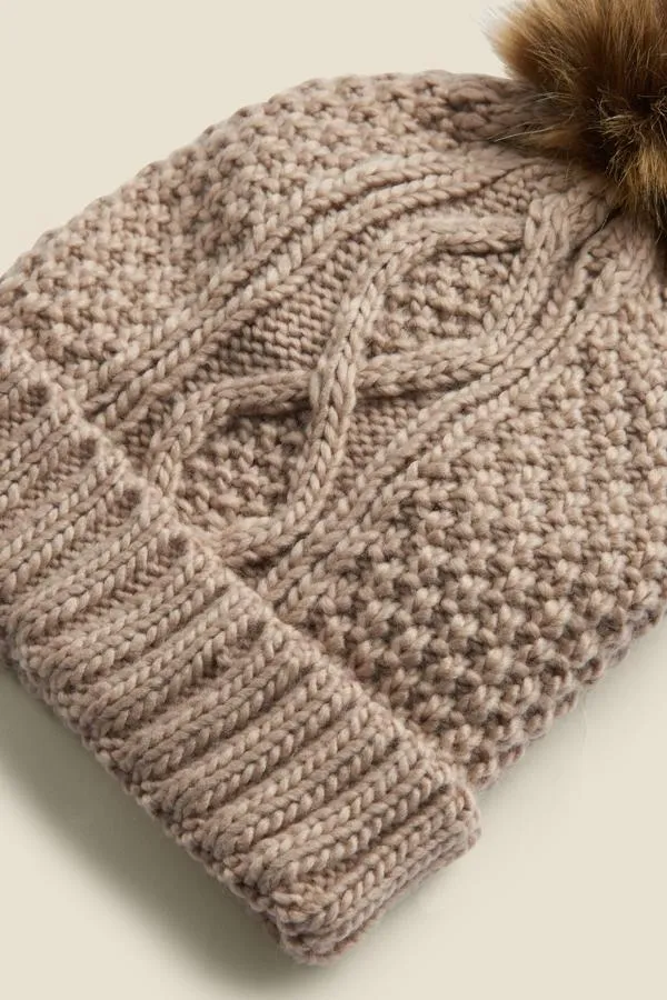 Sosandar Hats Scarves and Gloves Women Kelly Stone Cable Knit Pom Pom Hat
