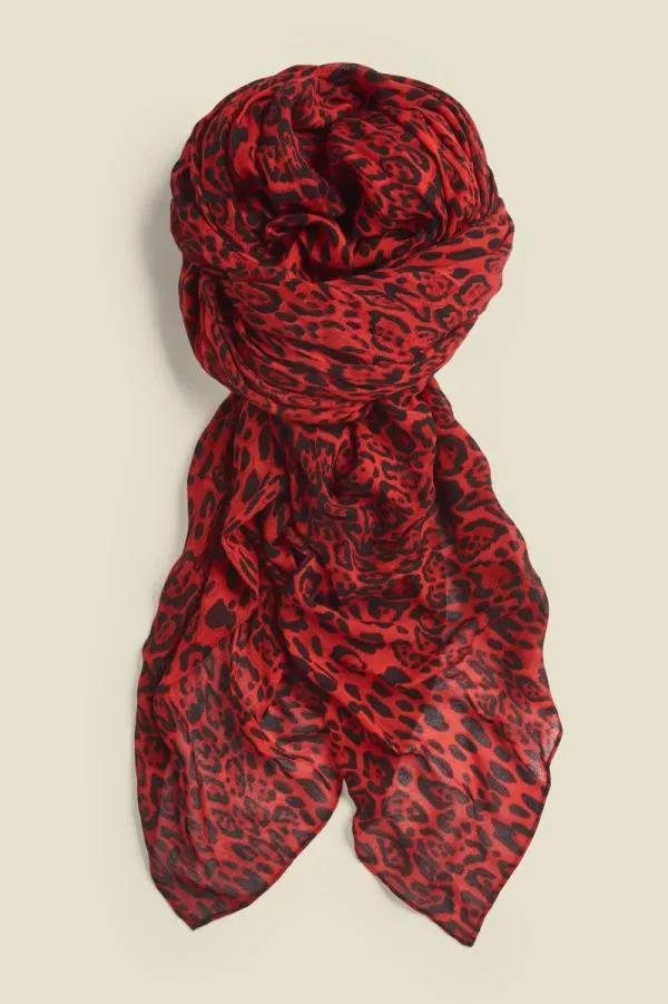 Sosandar Hats Scarves and Gloves Women Red Leopard Print Scarf Red