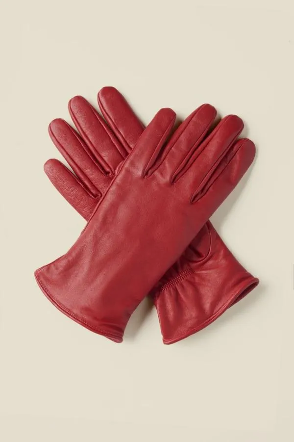 Sosandar Hats Scarves and Gloves Women Red Luxe Leather Gloves Red