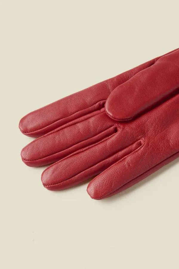 Sosandar Hats Scarves and Gloves Women Red Luxe Leather Gloves Red