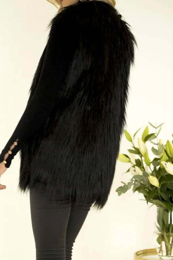 Sosandar Jackets and Coats Women Black Faux Fur Gilet Black
