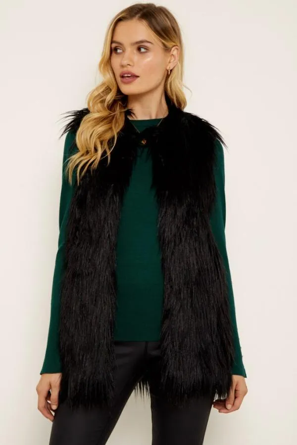 Sosandar Jackets and Coats Women Black Faux Fur Gilet Black