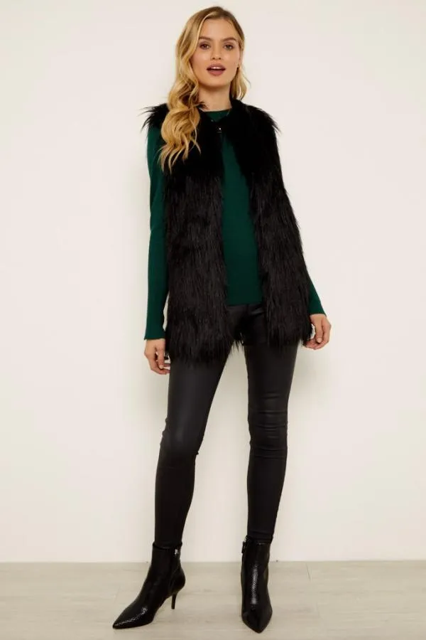 Sosandar Jackets and Coats Women Black Faux Fur Gilet Black