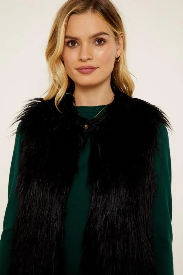 Sosandar Jackets and Coats Women Black Faux Fur Gilet Black