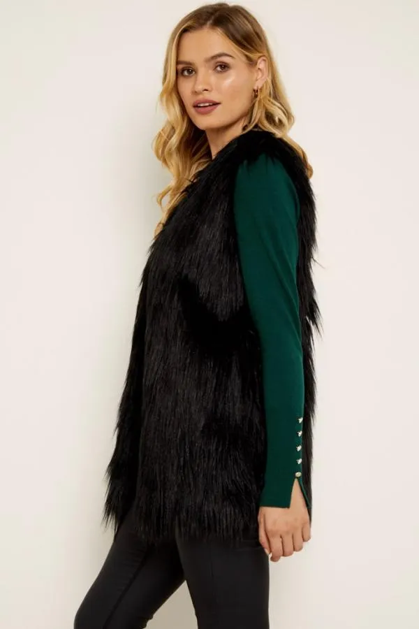 Sosandar Jackets and Coats Women Black Faux Fur Gilet Black