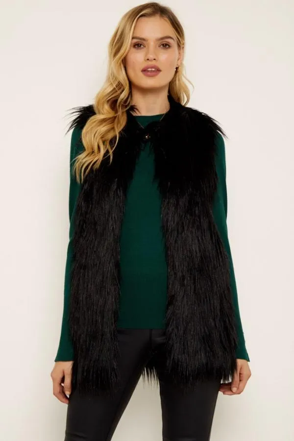 Sosandar Jackets and Coats Women Black Faux Fur Gilet Black