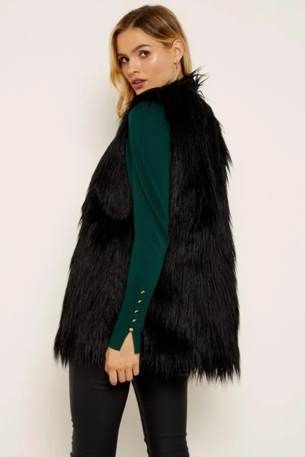 Sosandar Jackets and Coats Women Black Faux Fur Gilet Black