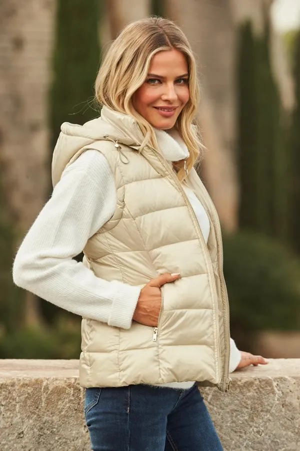 Sosandar Jackets and Coats Women Stone Hooded Padded Gilet With Zip Pockets