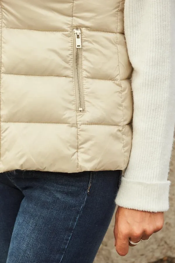 Sosandar Jackets and Coats Women Stone Hooded Padded Gilet With Zip Pockets