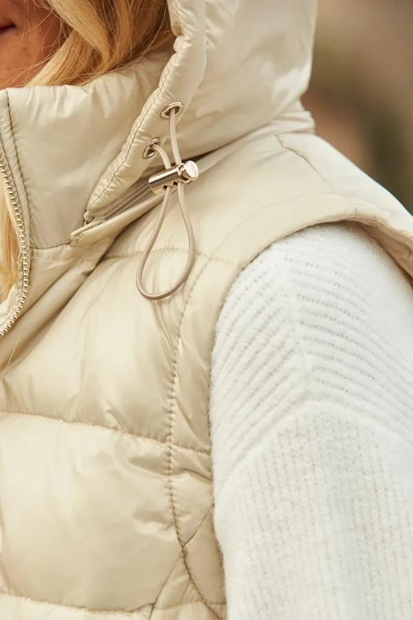 Sosandar Jackets and Coats Women Stone Hooded Padded Gilet With Zip Pockets