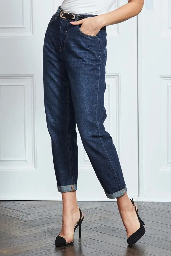 Sosandar Jeans and Jeggings Women Dark Indigo Girlfriend Jeans Dark Indigo