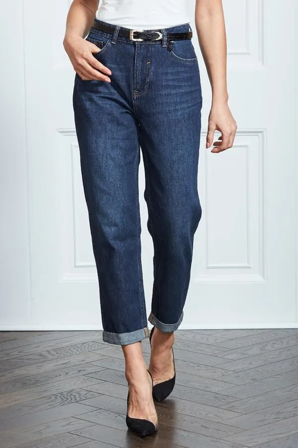 Sosandar Jeans and Jeggings Women Dark Indigo Girlfriend Jeans Dark Indigo