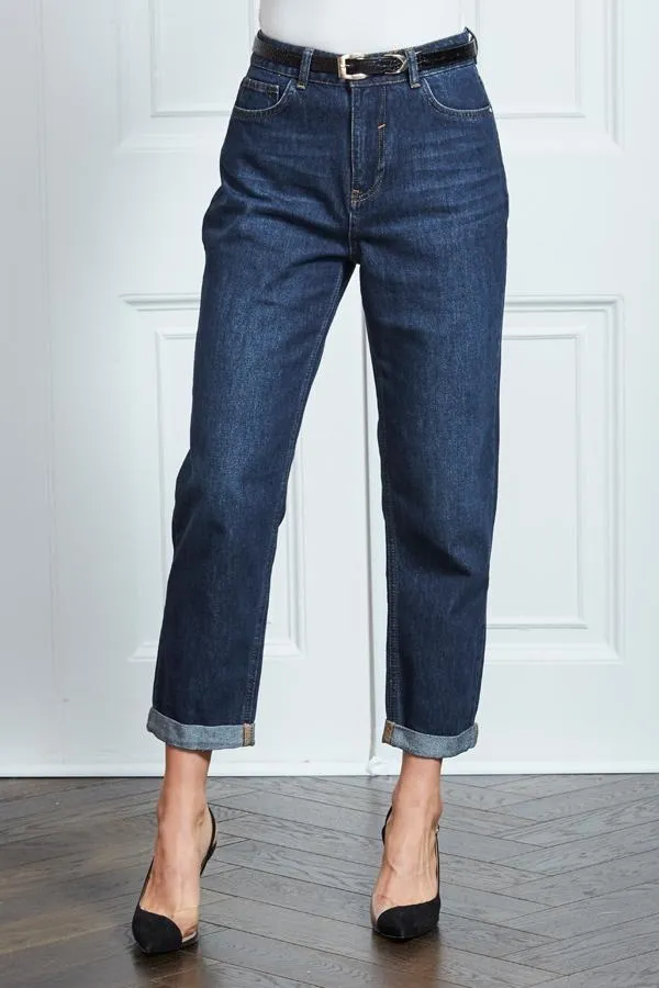 Sosandar Jeans and Jeggings Women Dark Indigo Girlfriend Jeans Dark Indigo