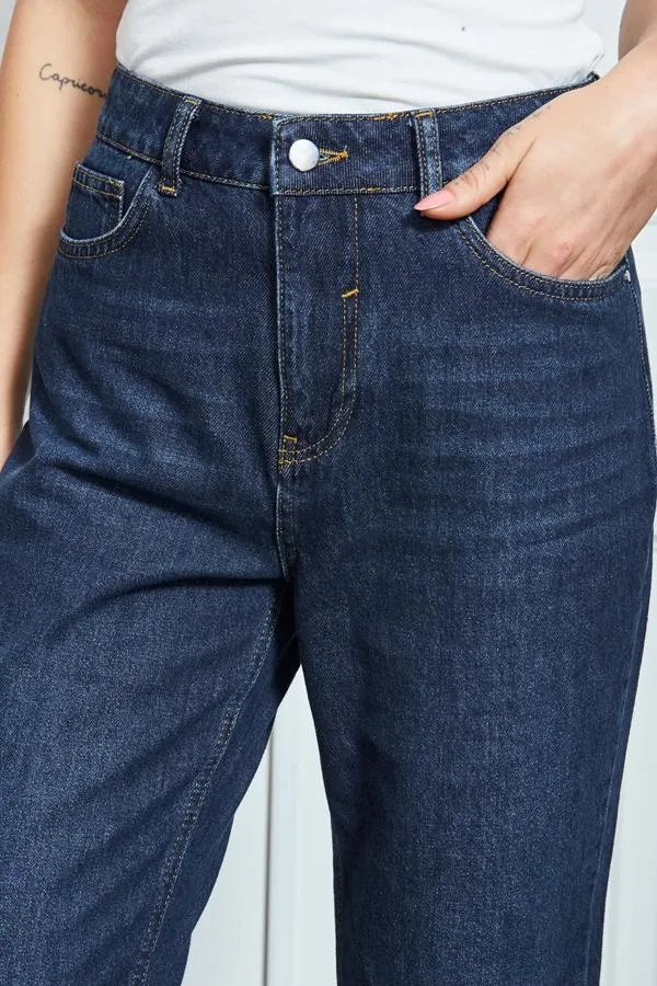Sosandar Jeans and Jeggings Women Dark Indigo Girlfriend Jeans Dark Indigo