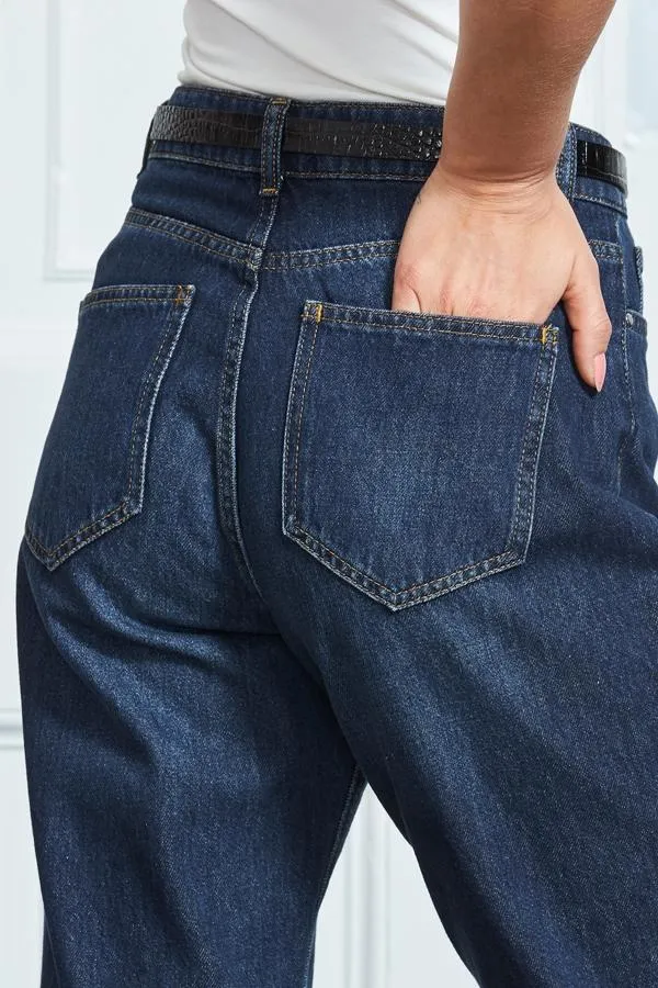 Sosandar Jeans and Jeggings Women Dark Indigo Girlfriend Jeans Dark Indigo
