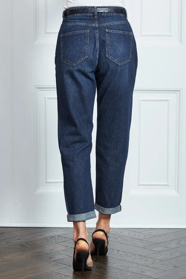 Sosandar Jeans and Jeggings Women Dark Indigo Girlfriend Jeans Dark Indigo