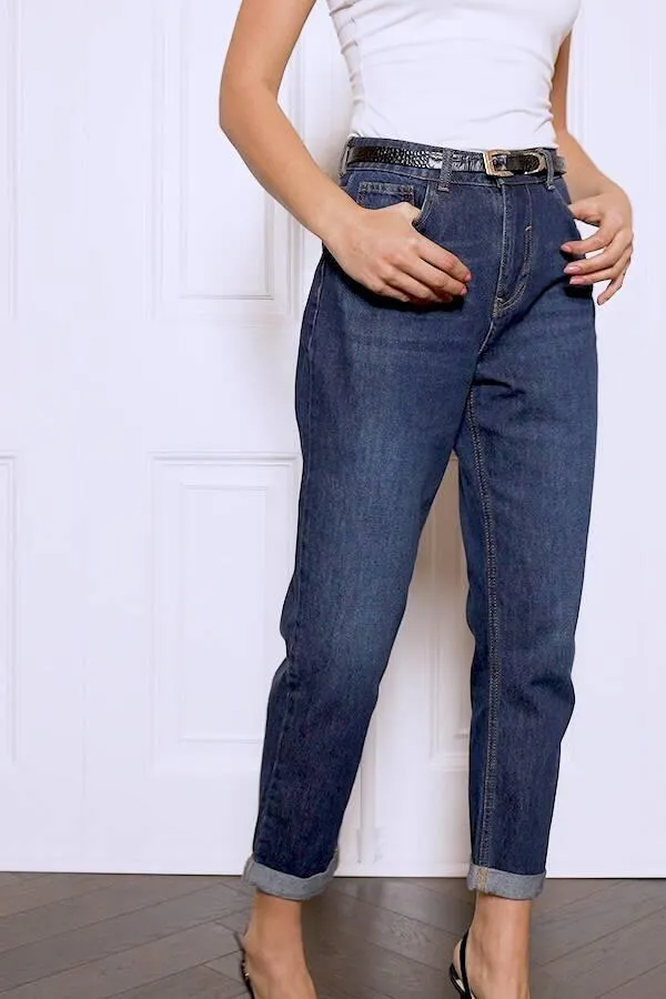 Sosandar Jeans and Jeggings Women Dark Indigo Girlfriend Jeans Dark Indigo