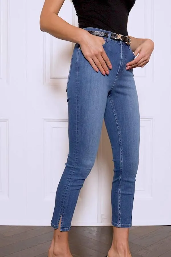 Sosandar Jeans and Jeggings Women Mid Blue Cropped Skinny Jeans Mid Blue