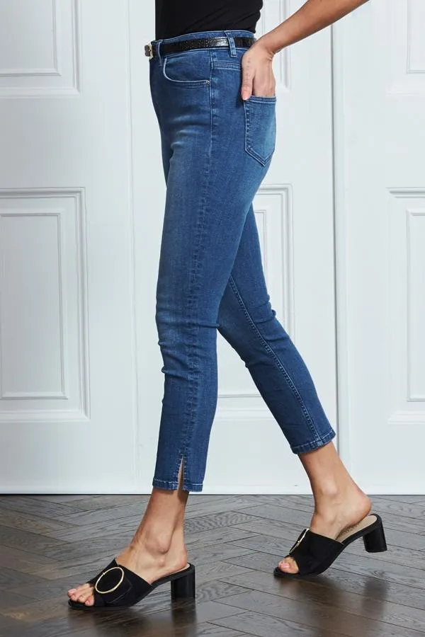Sosandar Jeans and Jeggings Women Mid Blue Cropped Skinny Jeans Mid Blue