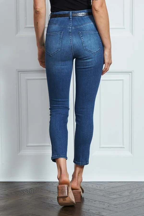 Sosandar Jeans and Jeggings Women Mid Blue Cropped Skinny Jeans Mid Blue