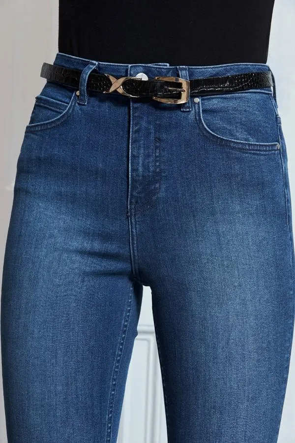 Sosandar Jeans and Jeggings Women Mid Blue Cropped Skinny Jeans Mid Blue