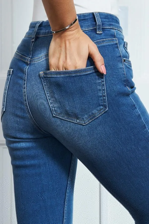 Sosandar Jeans and Jeggings Women Mid Blue Raw Hem Perfect Skinny Jeans Mid Blue