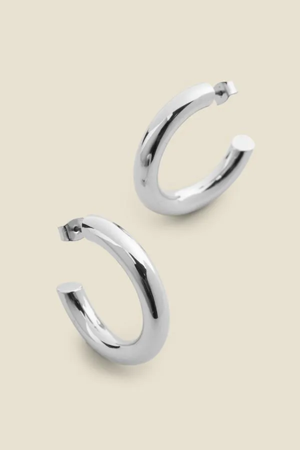 Sosandar Jewellery Women Silver Plated Chunky Hoop Earrings Silver