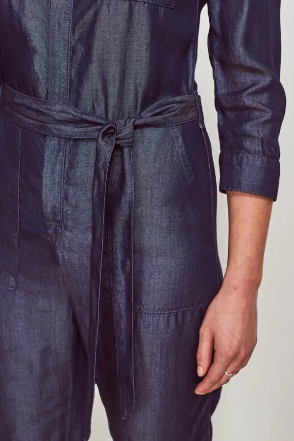 Sosandar Jumpsuits and Playsuits Women Dark Indigo Tie Waist Tencel Denim Jumpsuit Dark Indigo