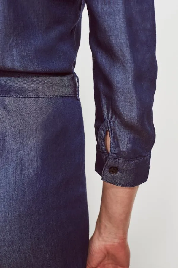 Sosandar Jumpsuits and Playsuits Women Dark Indigo Tie Waist Tencel Denim Jumpsuit Dark Indigo